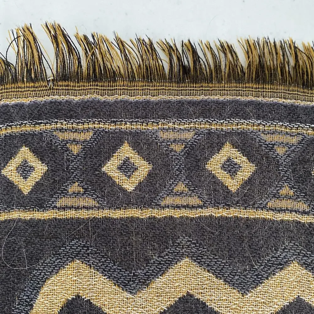 CHICO'S Womens Shawl Wrap Multicolor Blue Brown Fringed OS 100%‎ Wool 84”x26”